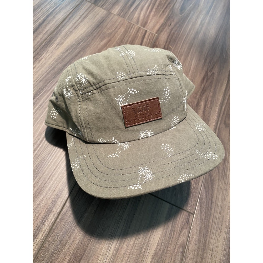 VANS 5-panel Camper Hat In Olive Green with A White Dot Pattern Adjustable Strap